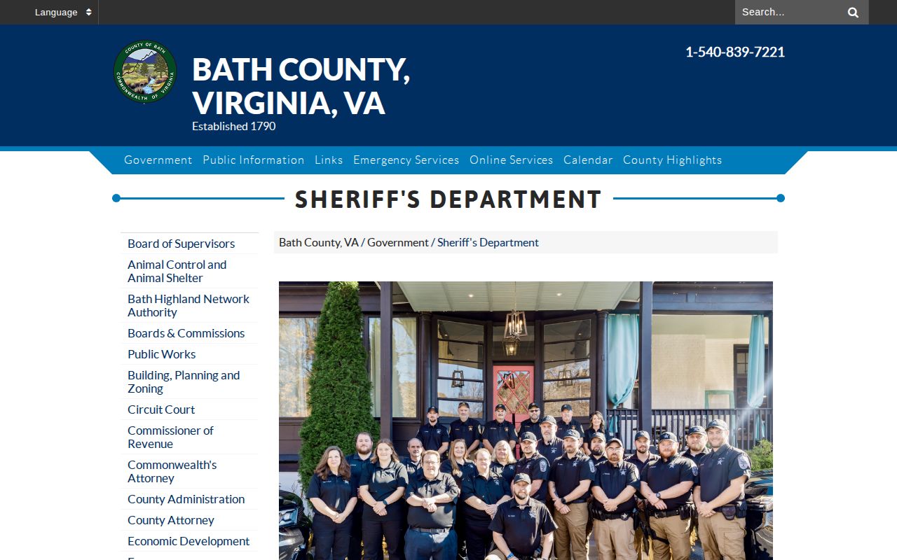 Bath County Sheriff's Department contact for release and transport records