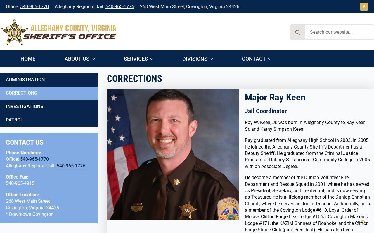 Alleghany Regional Jail corrections contact for Bath County releases