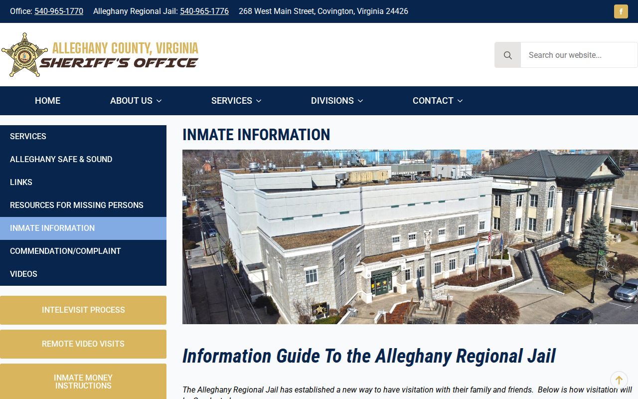 Alleghany Regional Jail information for Bath County 24-hour release verification