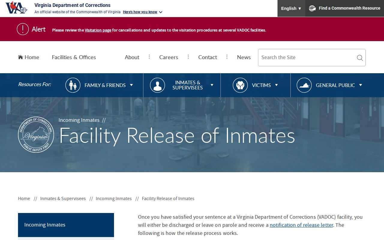 Virginia release documents for Bath County released inmates