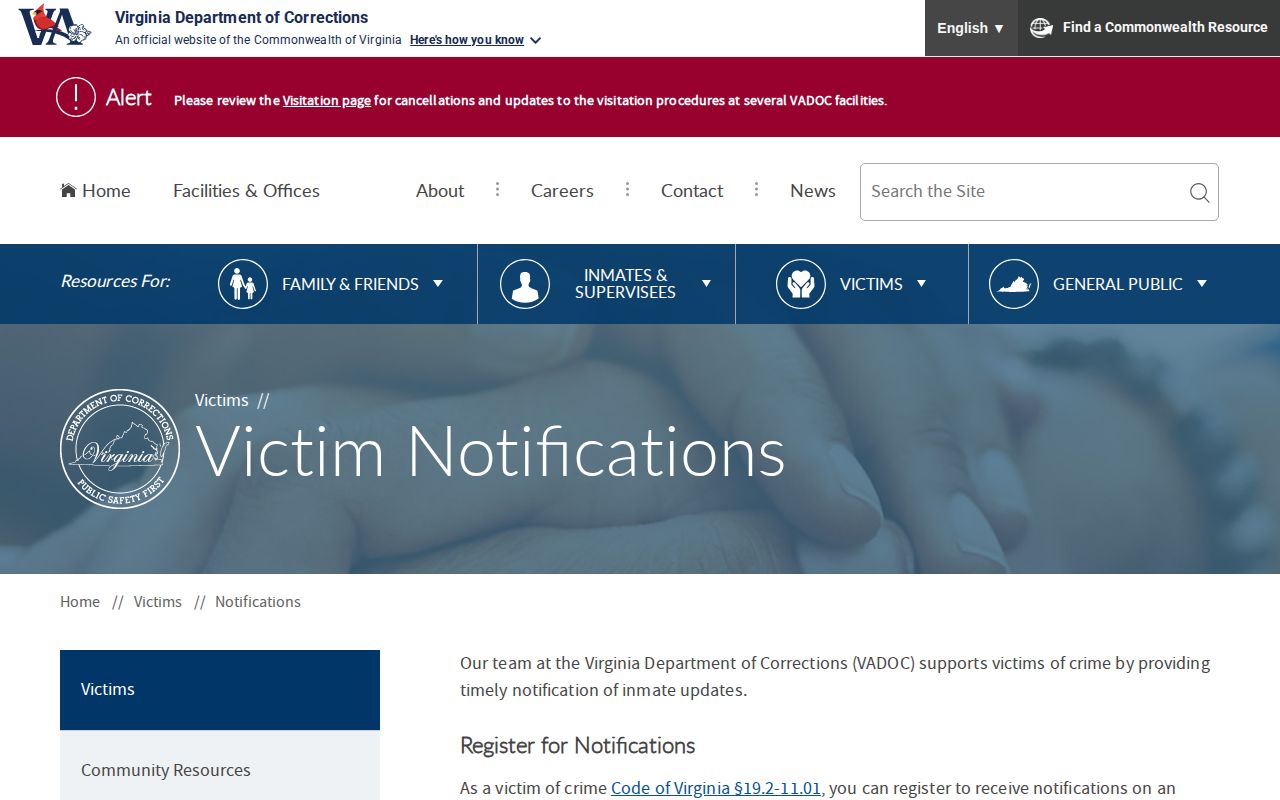 VADOC release notifications for a Bath County inmate transferred from Jail VINE